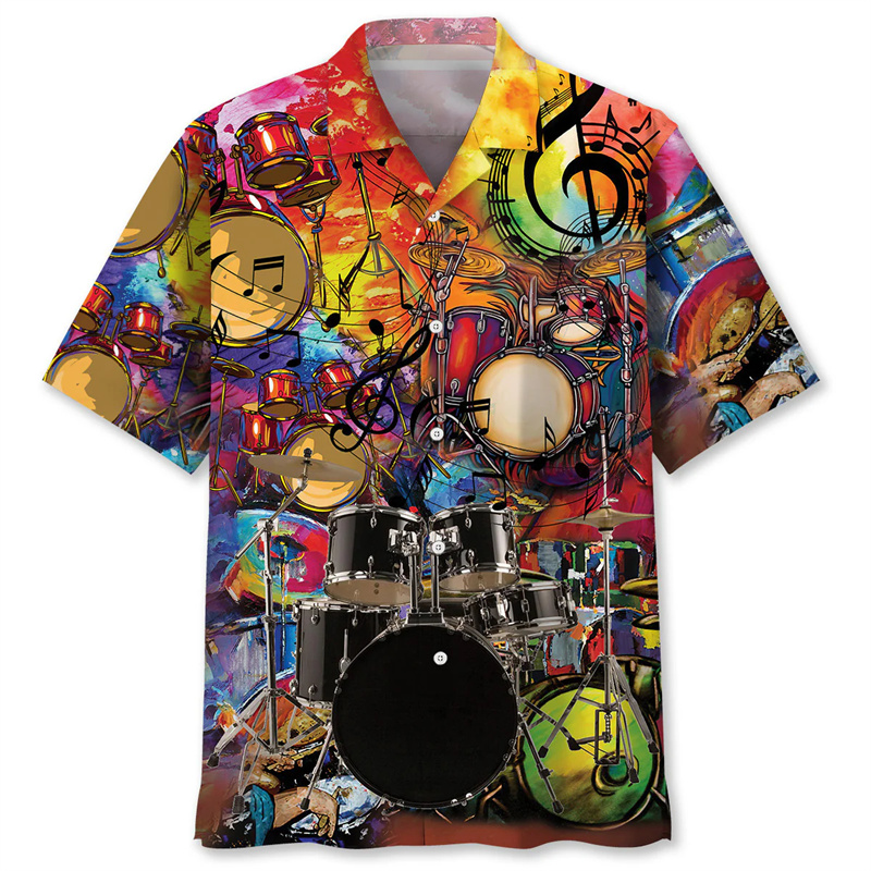 Musical Instrument Hawaiian - Trommel Muster Hawaiian Shirt Männer Sommer