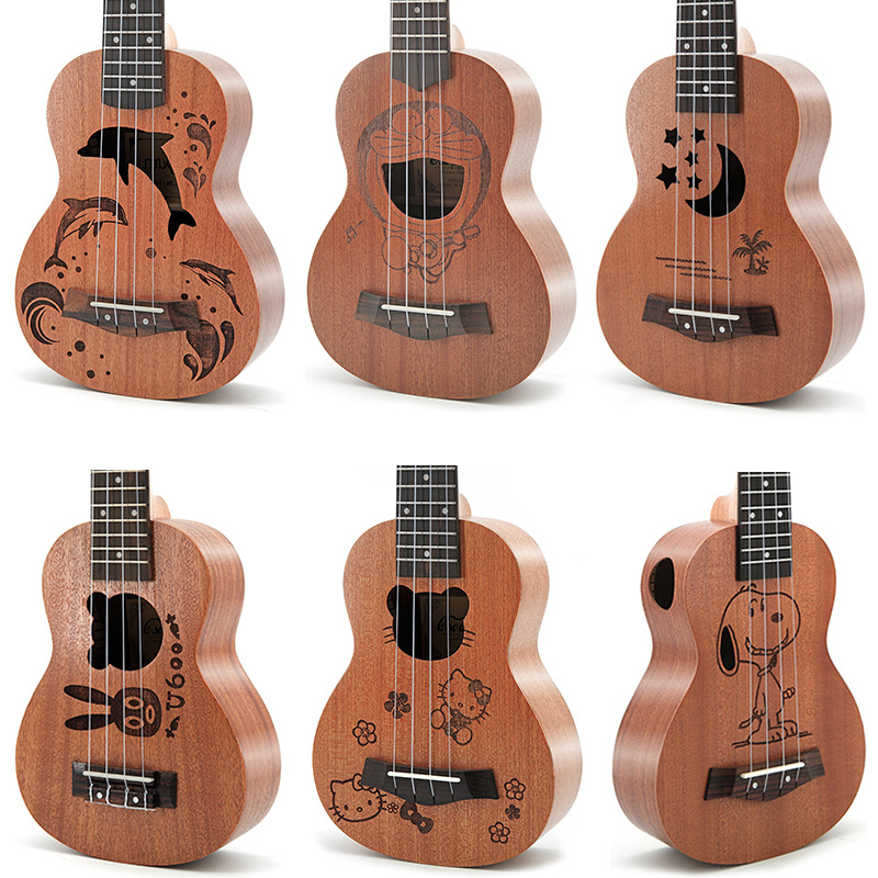 Musical Instrument Hawaiian - 21 Zoll Sapele-Holz Kinder-Cartoon-Ukulele 4-Saiten Mini-Hawaiigitarre