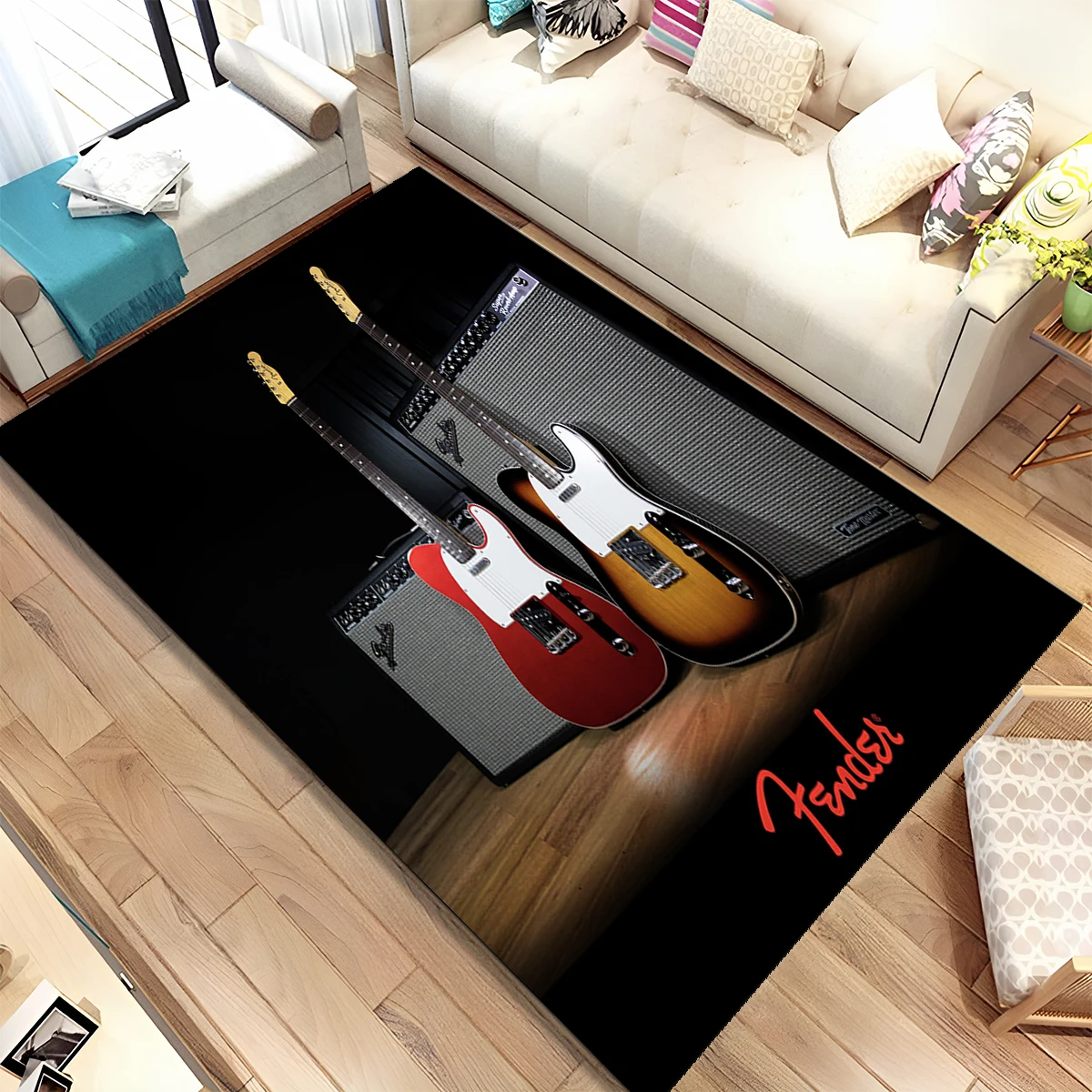 Musical Instrument Online - 3D Fender Gitarren-Bass-Instrument Musik-Schild Teppich für