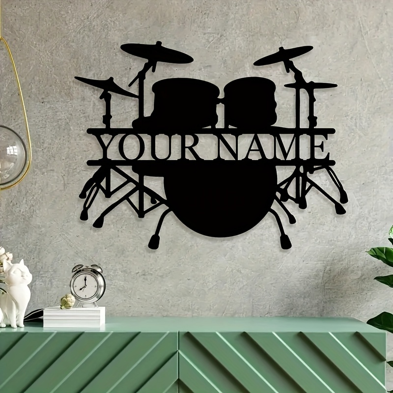 Musical Instrument And Name - Individuelles Schlagzeug-Set Metall-Wandkunst-Schild mit Namen oder