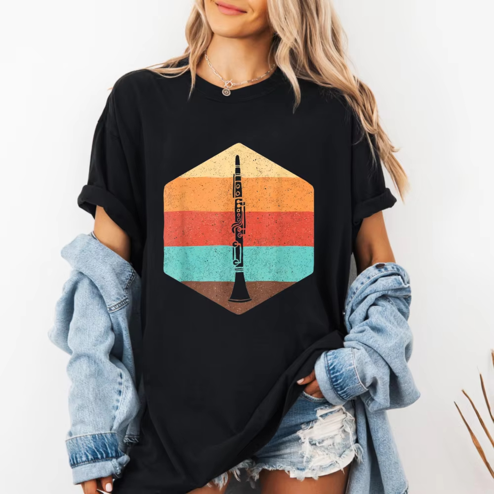 Musical Instrument All - Retro Klarinetten-Musikliebhaber T-Shirt Vintage Gestreiftes Holzblasinstrument