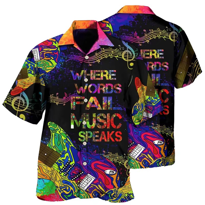 Musical Instrument Hawaiian - Gitarren-Musik-Grafik-Hawaiihemd für Männer, Musikinstrument 3D-Druck Bluse,