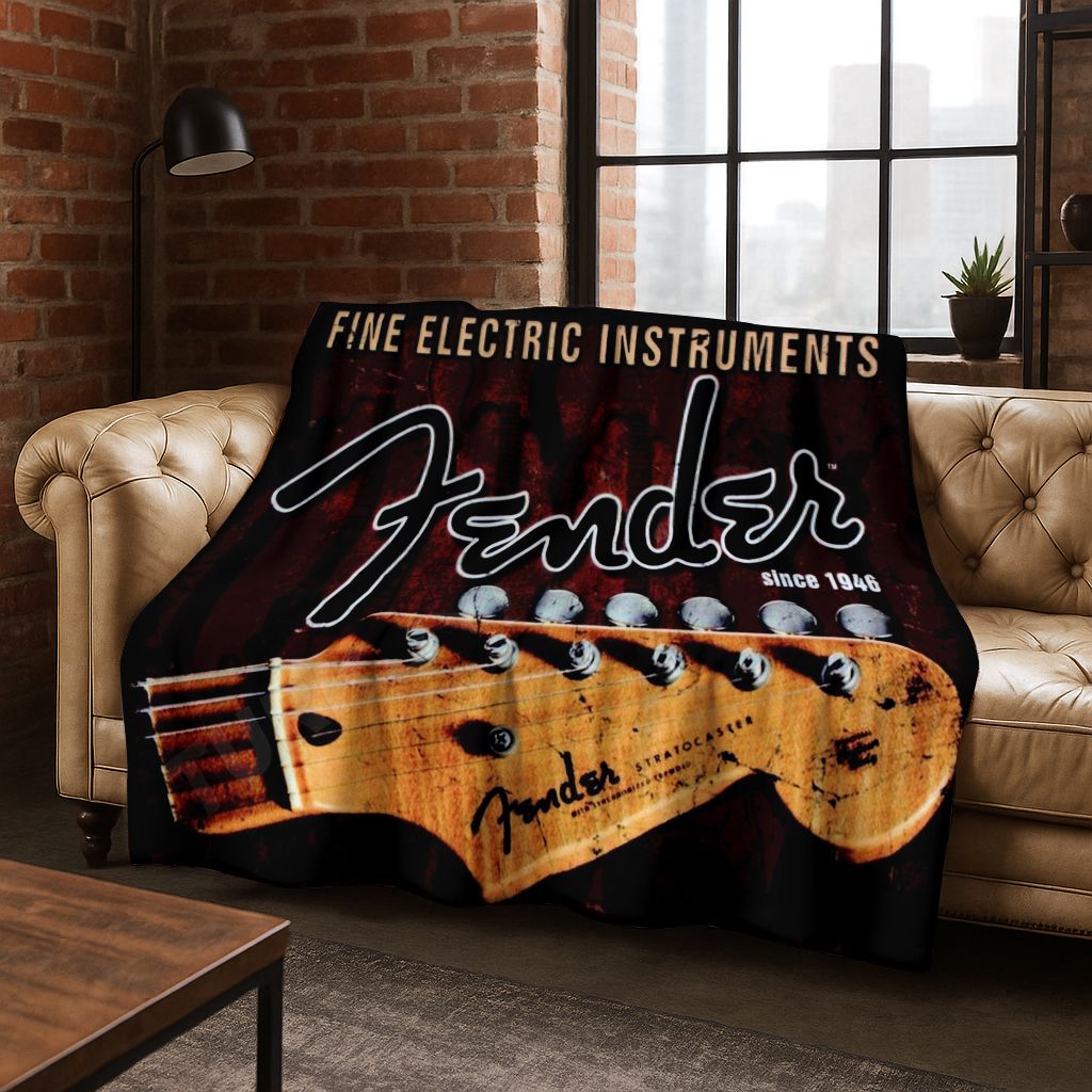 Musical Instrument Logo - Modische Fender-Logo-Gitarren-Musikinstrumente-Kunst-Flanelldecke, gemütliche weiche Überwurfdecke für