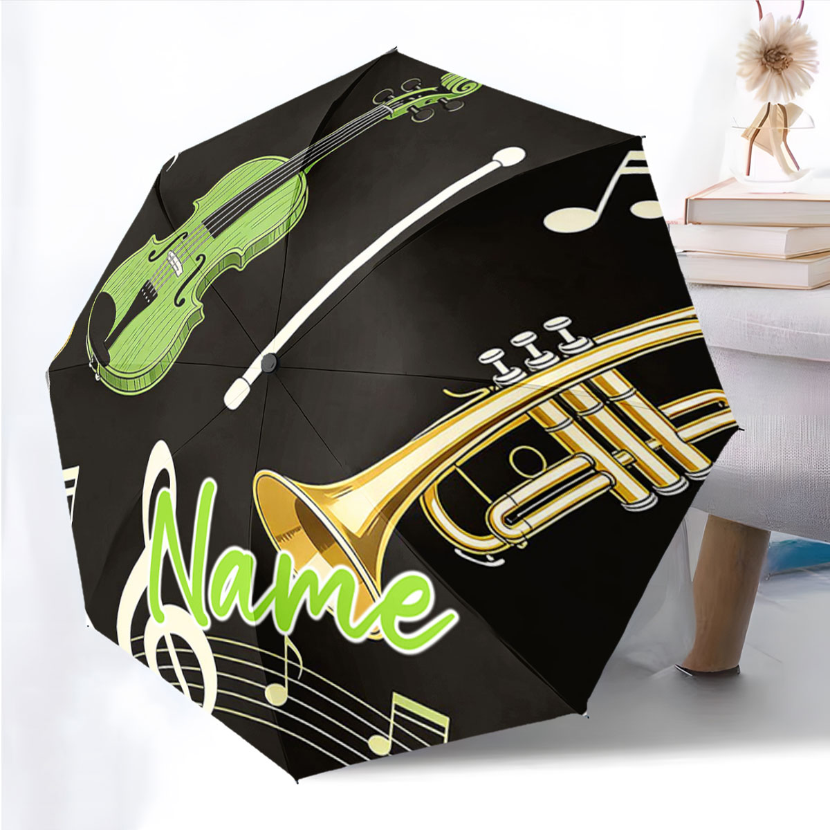 Musical Instrument And Name - Regenschirm mit individuellem Namen und Musikinstrumenten-Design,