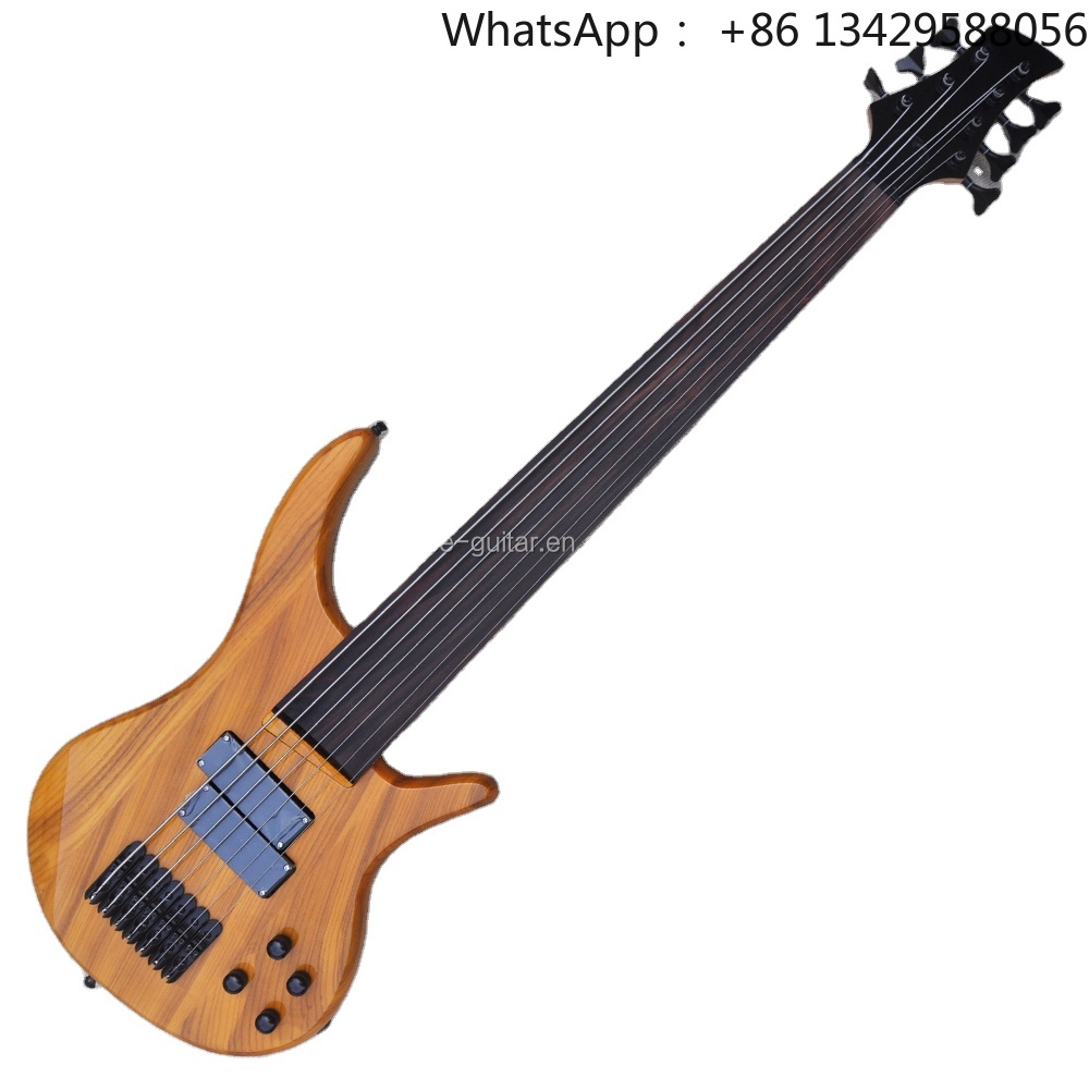 Bass Guitar Fretless - Flyoung Gelber 7-Saiten E-Bass mit Palisander-Griffbrett,