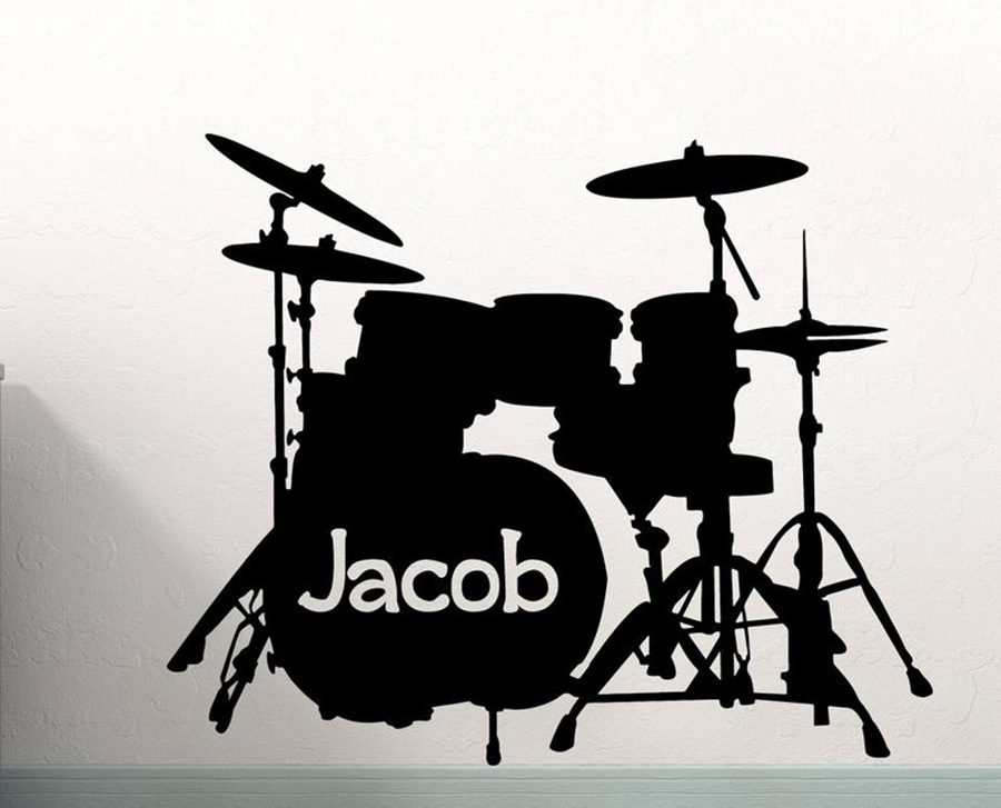 Musical Instrument And Name - Drum Set Wand Aufkleber Custom Name